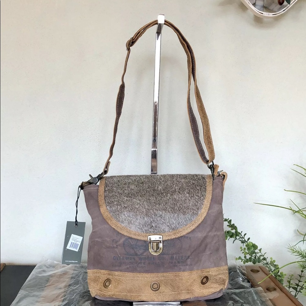 Myra Bag Roan Upcycled Canvas Purse Fur NWT - Picture 4 of 8